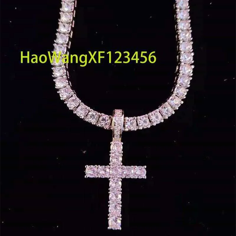 Anheng Halskjeder Menn Kvinner Hip Hop Cross Halskjede Med 4mm Zircon Tennis Kjede Iced Out Bling HipHop Smykker Mote_voghion.com