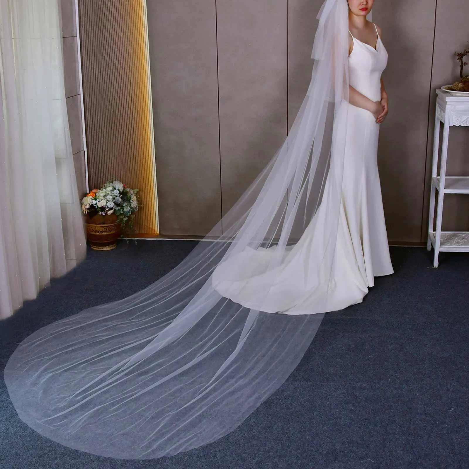 Gioielli V28 Veli corti a 2 strati trasparenti in morbido tulle italiano, accessori per capelli da sposa, velo da sposa per la sposa_voghion.com