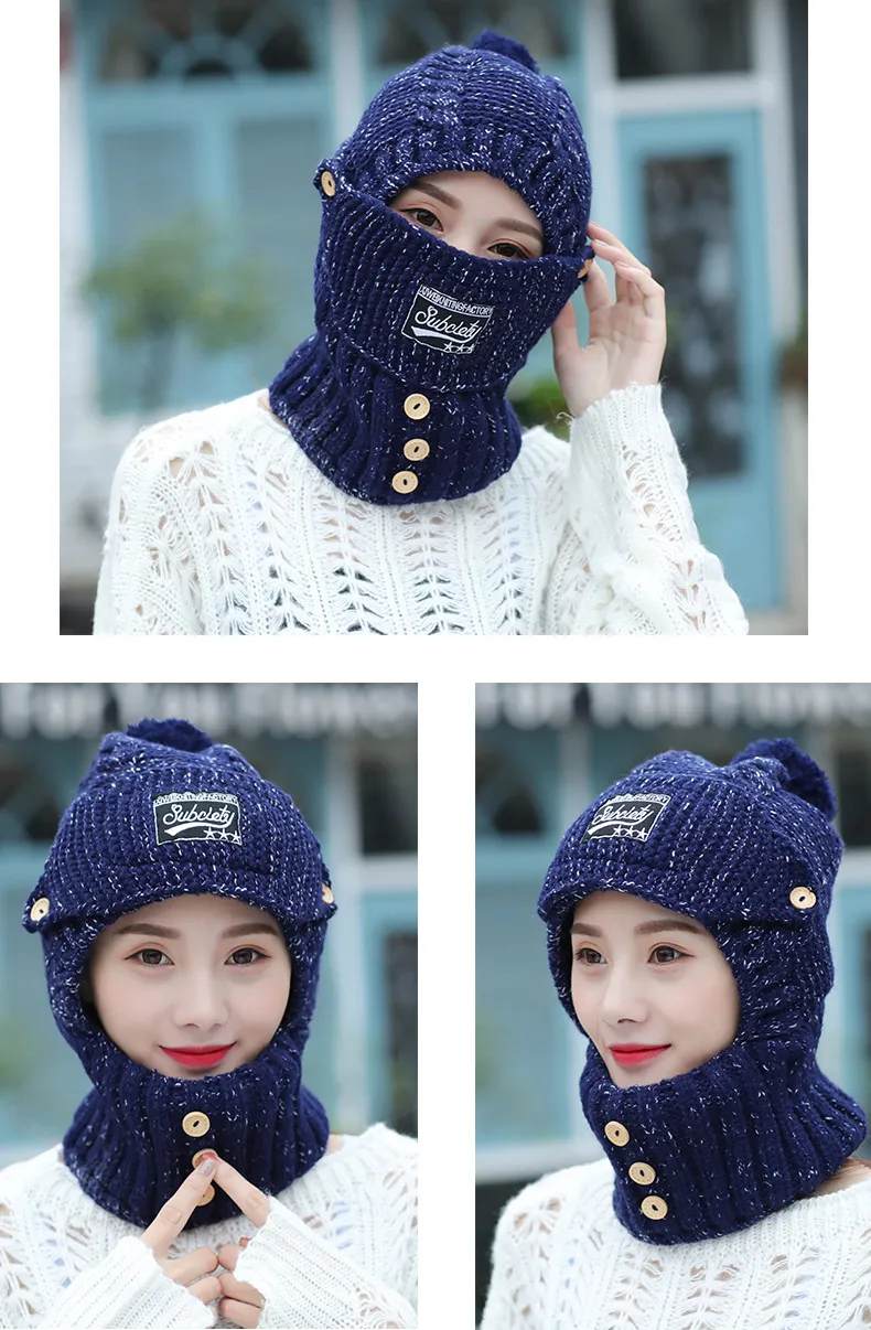 Ensemble bonnet écharpe balaclava tricoté pour hiver chaud_voghion.com