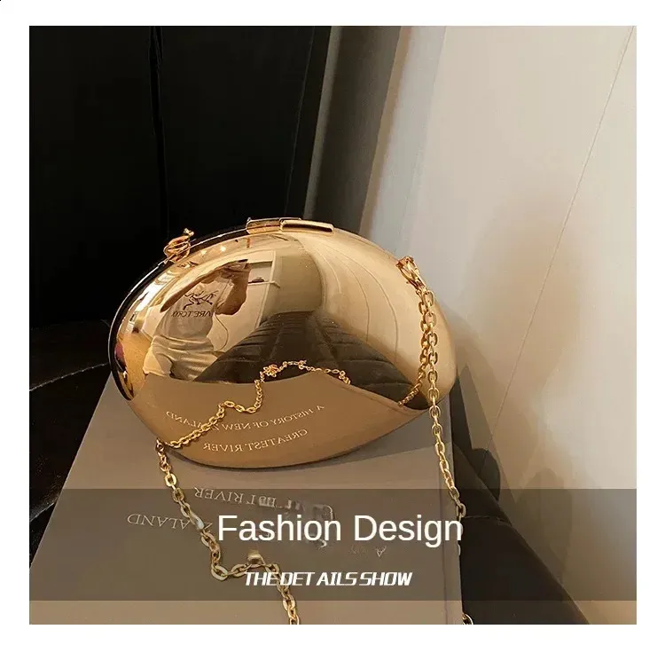 Akryl skallformet clutch gull sier kvinner kveldsfestveske søt skinnende metall skulder crossbody vesker liten veske_voghion.com