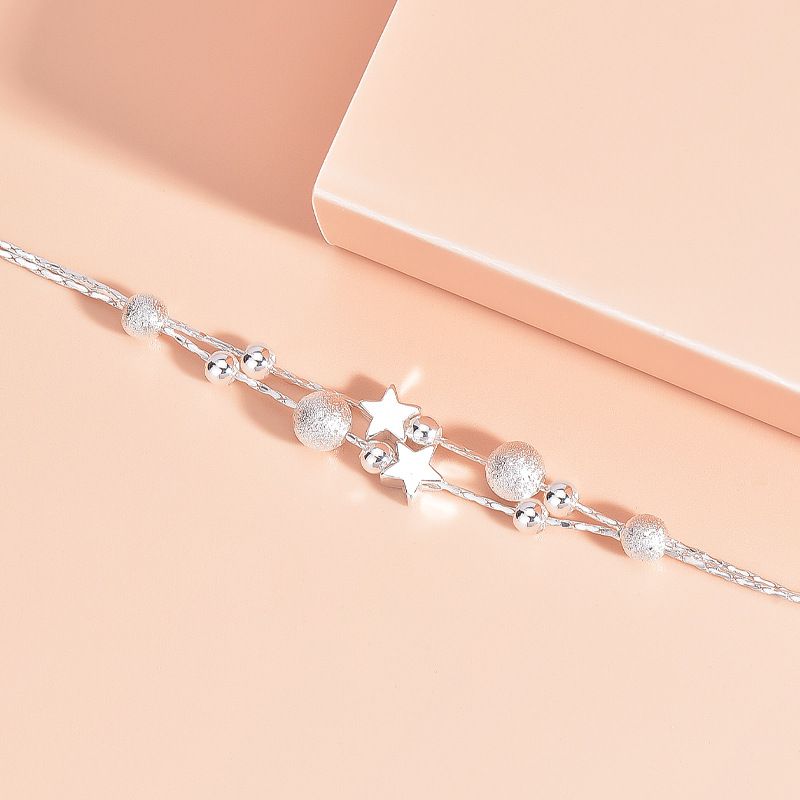 Bracciale Planet da donna, edizione coreana, temperamento, moda studentesca, perline rotonde, doppio strato, decorazione a mano, argento_voghion.com