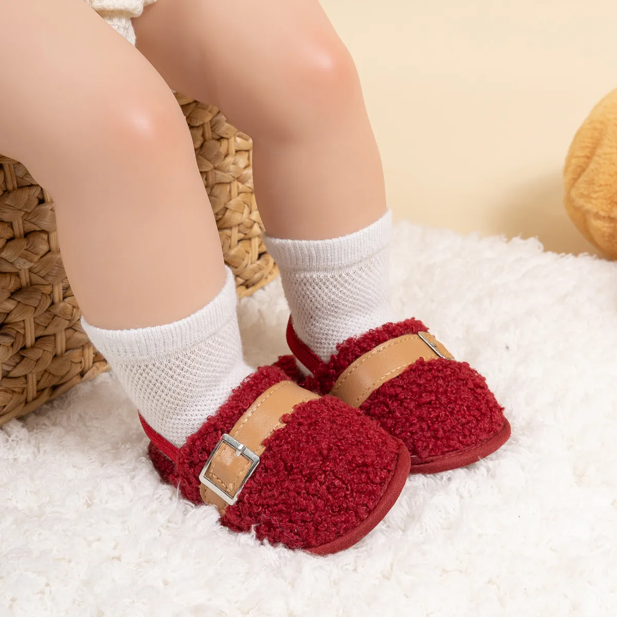 Papuci pufoși pentru bebeluși, moale, de pluș, cald, cu cerc și bandă elastică pentru copii mici, iarna pentru sugari, casă, interior_voghion.com
