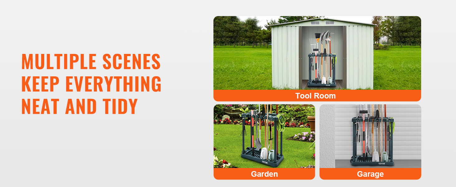 Long-Handled Garden Tower Garage Tool/Rake/Bro Storage, 10 Yard And Tool Hold For Rack Organization Organizer, Tool Slots,_voghion.com