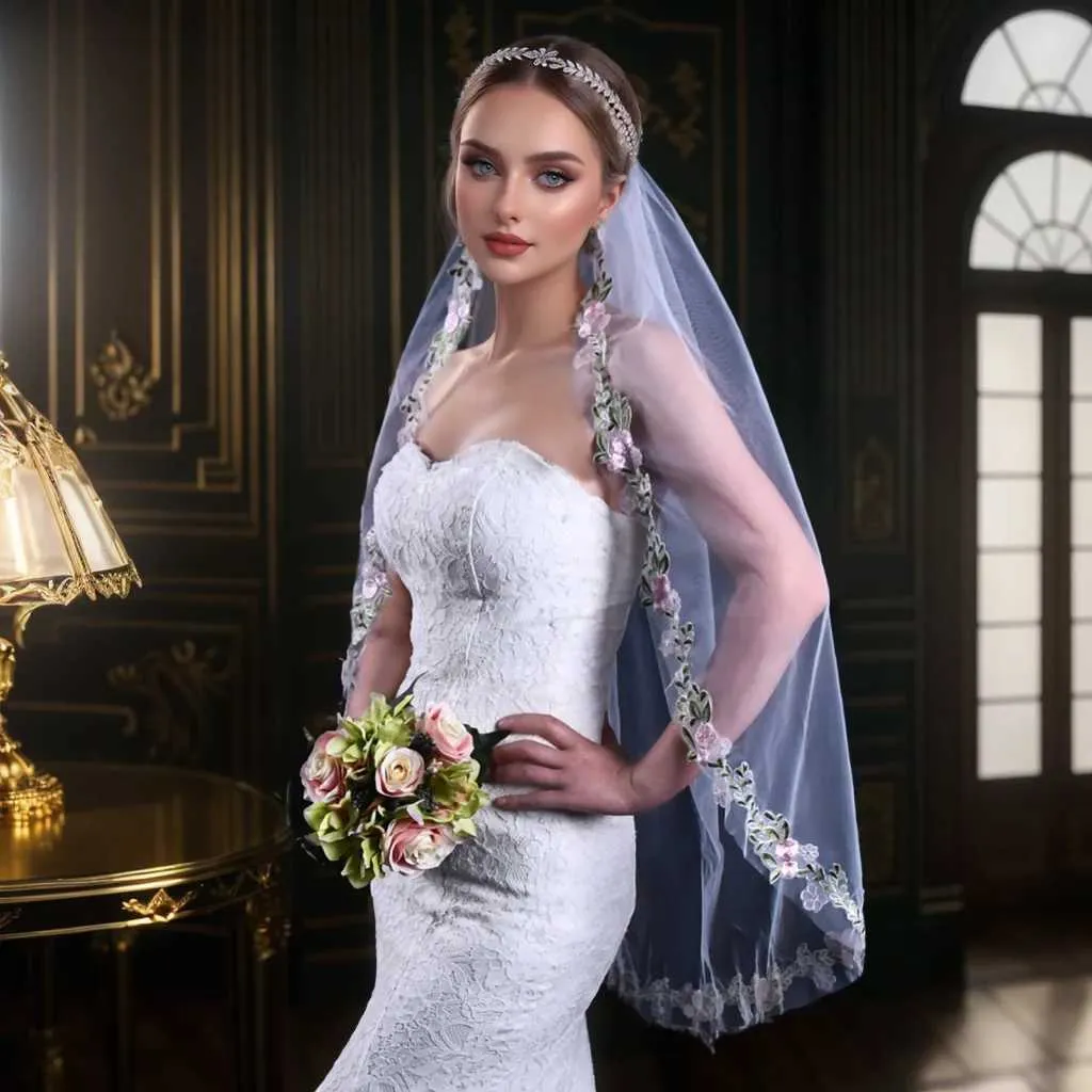 Bijoux de cheveux Voile court Bord en dentelle Voiles de mariée 1 niveau Longueur du bout des doigts Mantilla Doux Robes de mariée Accessoires pour_voghion.com
