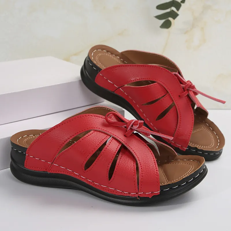 Vintage Lucyever Knowknot Plateau-Slides Schuh Damen Leichte weiße Keilpantoffeln Damen Strandsandalen mit weicher Sohle_voghion.com