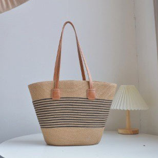 Temperament and Large Capacity Grass 2023 New Handmade Woven Single Shoulder Underarm Fashion Striped Women’s Bag
