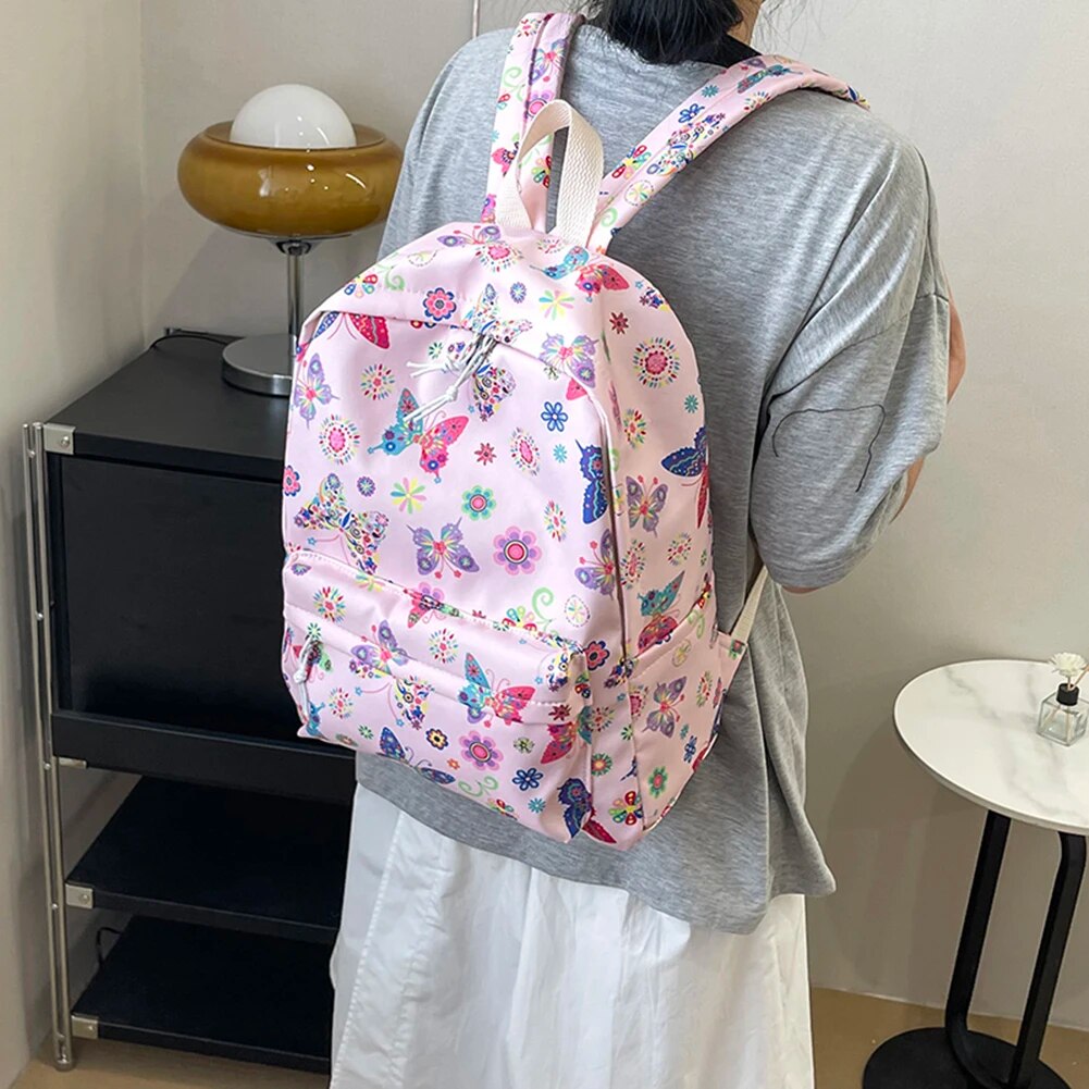School for Girls Teens Women Laptop Knapsack Cute Butterfly Floral Backpack Nylon Large Student Book Bags 2023_voghion.com
