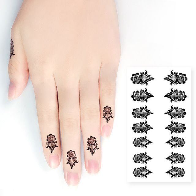 1PC Henna Tattoo Tempororary Waterproof Sticker Henne Finger Tail Sticker Black Lace Girl Personality DIY  Disposable Sticker_voghion.com