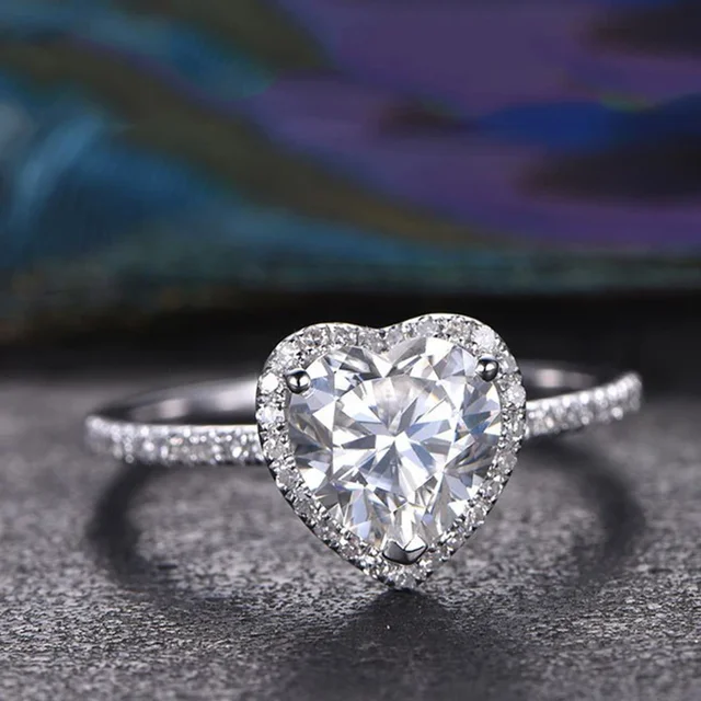 Moda Classico Argento Colore Zirconia Cubica Cristallo A Forma di Cuore Nozze Per Le Donne Glamour Anelli Nuziali Gioielli Regali_voghion.com