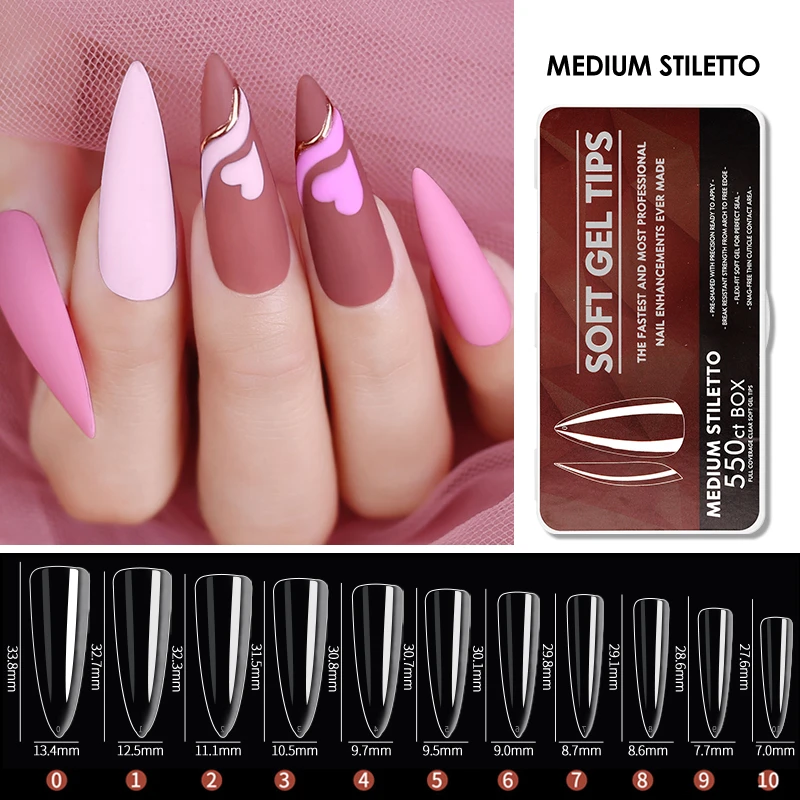 Arte Clavo Clear Medium Long Almond Nail Tips Kit Soft Gel Full Cover Tips Soak Off Nail Extension Gel Tips False Press on Nails_voghion.com