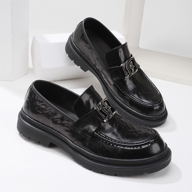 Mocassins à enfiler en cuir de vachette pour hommes, chaussures décontractées en cuir pour hommes d'affaires britanniques_voghion.com