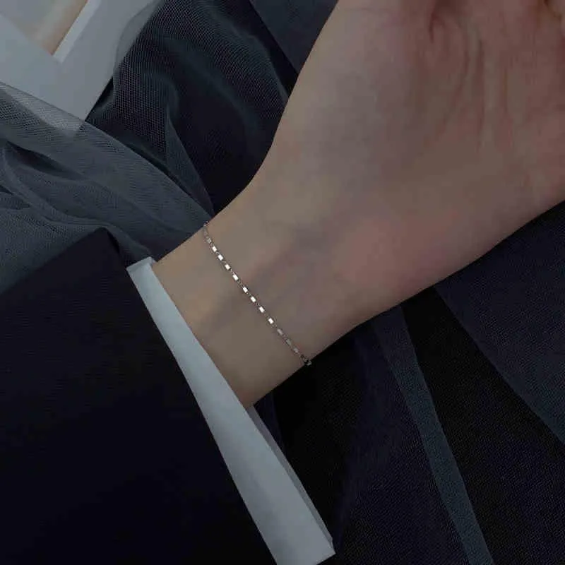 Link, Chain Bling Glitter Simple Thin Dainty Rose Gold Color Sterling Sier Adjustable Bracelet For Women Jewelry Korean_voghion.com