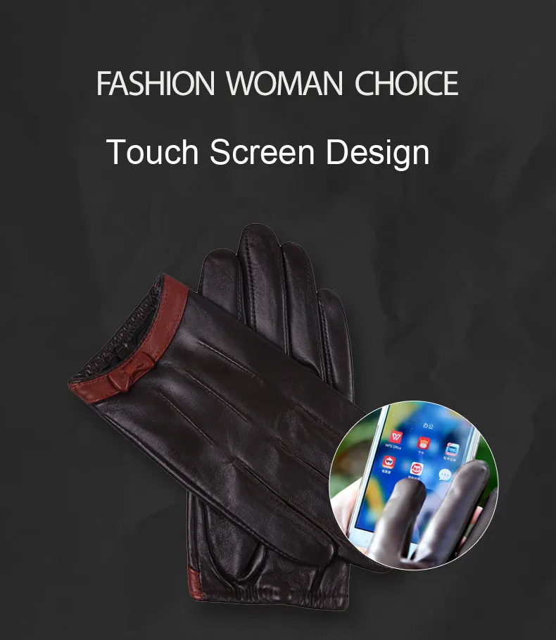 Moda-Couro Feminino Outono Inverno Estilo Fino Condução À Prova de Vento Mantenha Aquecido Couro Genuíno Pele de Carneiro Luvas Femininas_voghion.com