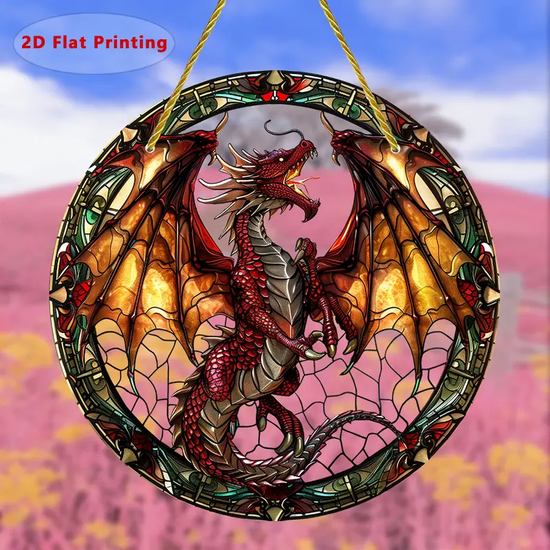 Lebendiger Drachen-Sonnenfänger – rundes Acrylbild, 20 cm. Mythisches Dekor für Garten oder Zuhause, perfekt als unvergessliches Geschenk für Fantasy-Liebhaber._voghion.com