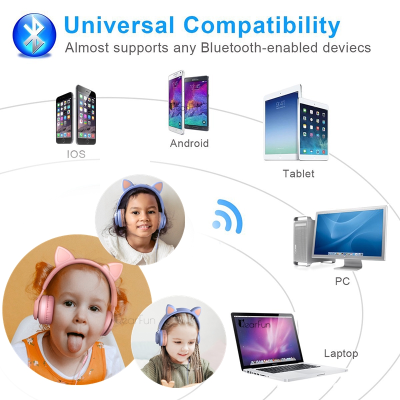Cuffie rosa a forma di gatto, auricolari wireless RGB Bluetooth con microfono, regalo per bambini, musica stereo per iPhone, Xiaomi, supporto TF, MP3_voghion.com