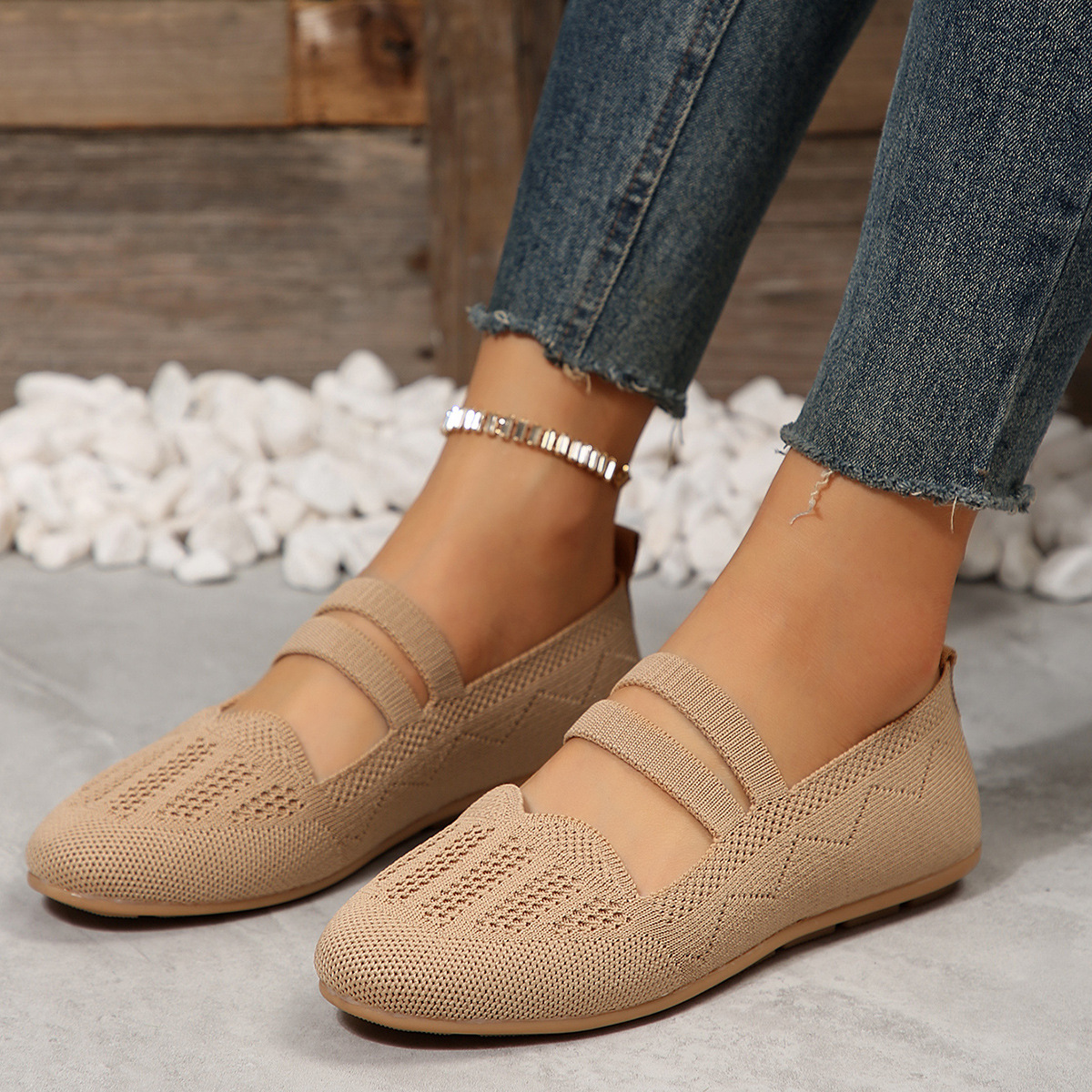 Women's new shallow mouth round head set feet lazy loafers_voghion.com
