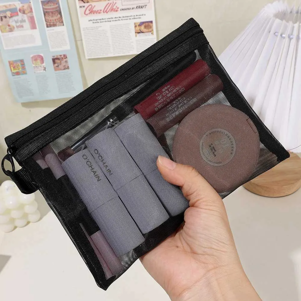 1/3 pezzo nero rete portatile da viaggio organizer per toilette rossetto portaoggetti borsa trasparente per il trucco S/M/L_voghion.com