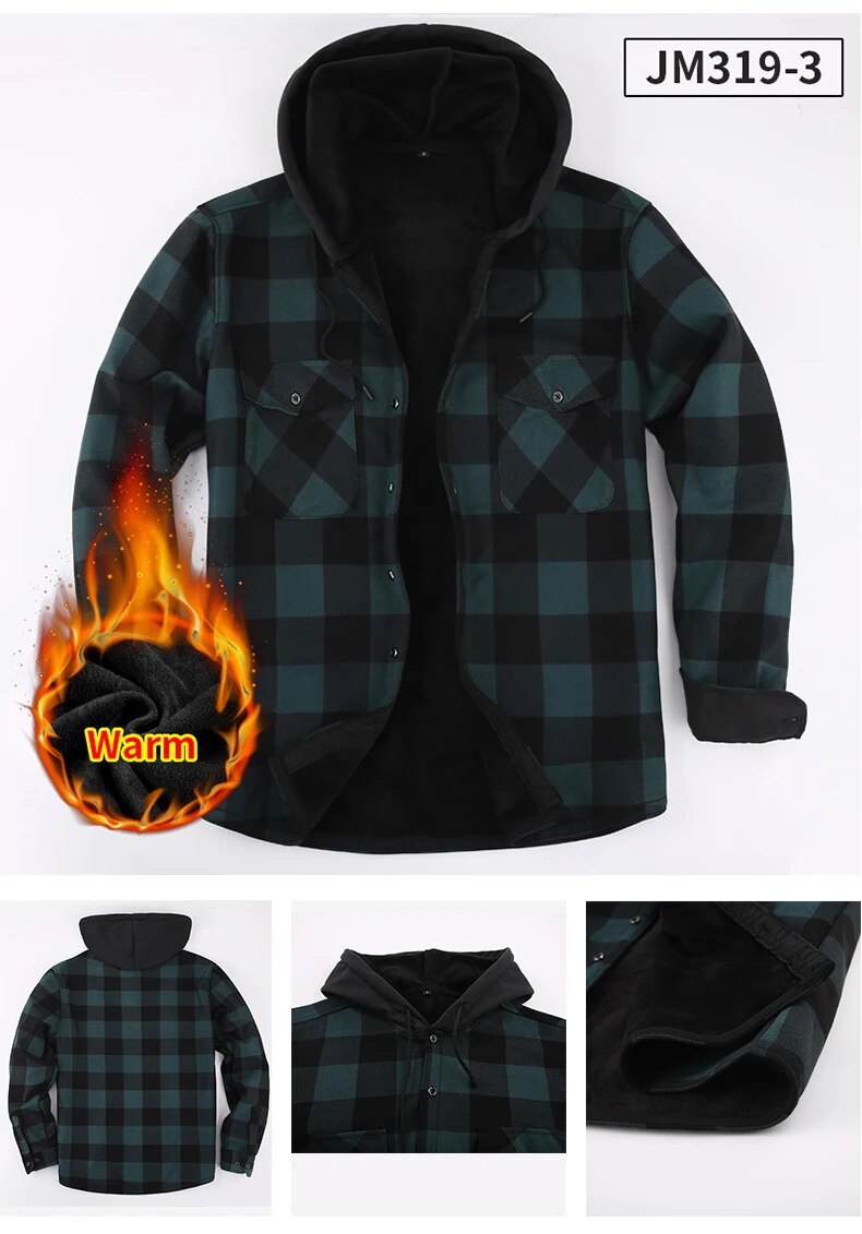 2024 Nuovo Autunno e Inverno Uomo Flanella Calda Maniche Lunghe Camicie Casual Moda Comoda Camicia A Quadri Con Cappuccio Uomo_voghion.com