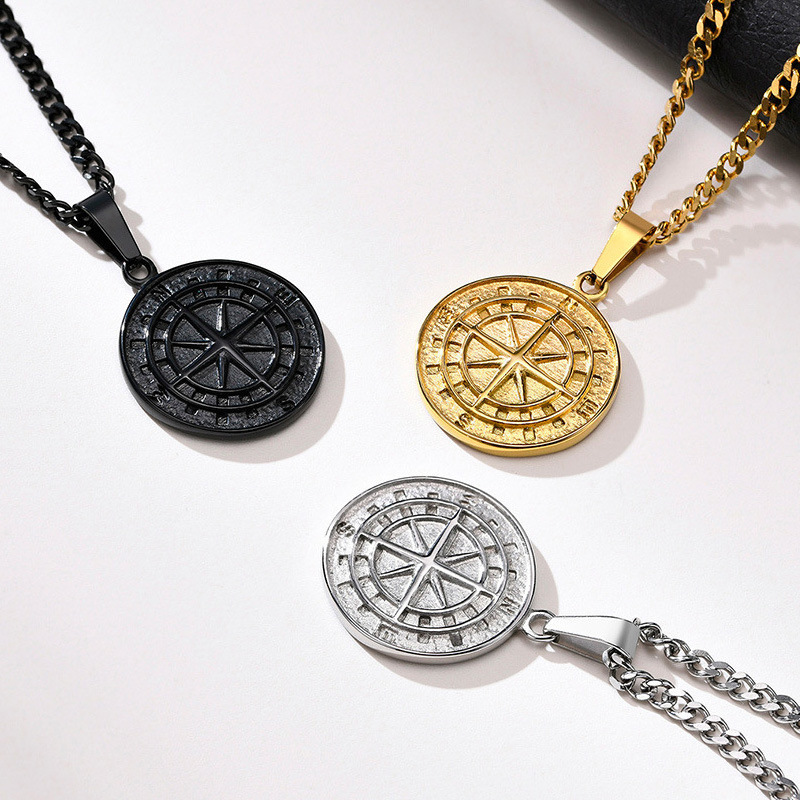 Collana a strati da uomo con ciondolo a forma di bussola nautica da viaggio, gioielli alla moda, molto venduta_voghion.com