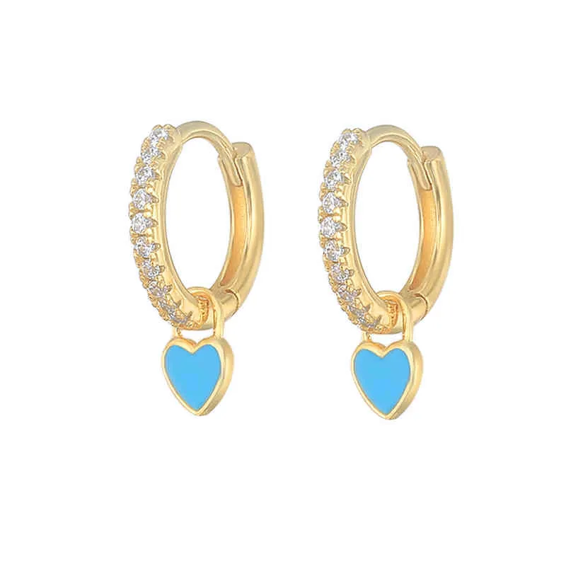BOAKO placage boucles d'oreilles avec mignon bonbon néon émail coeur breloque goutte boucle d'oreille couleur or argent pour les filles L220614_voghion.com