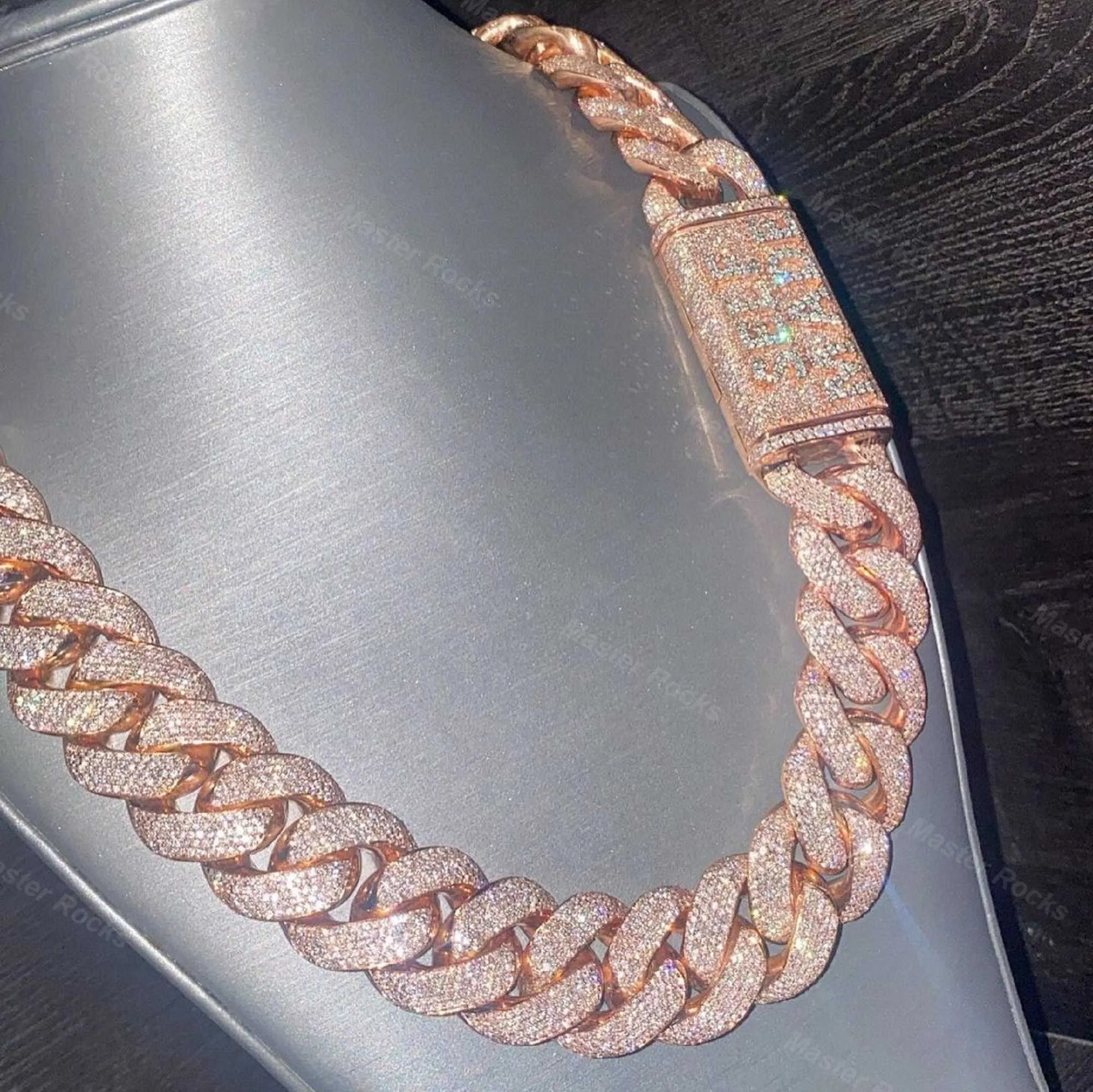Oro rosa 24mm 5 file VVS diamanti superano il test Sterling Sier Miami Cuban Chain Moissanite_voghion.com