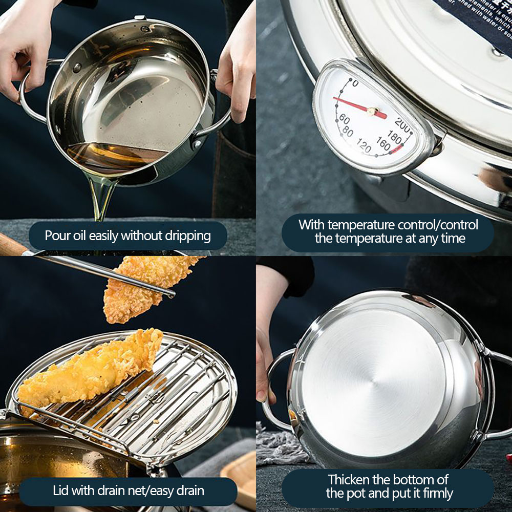 Japansk frituregryde med termometer og låg 304 rustfrit stål køkken tempura frituregryde pande frituregryde uden olie stegepande frituregryde_voghion.com