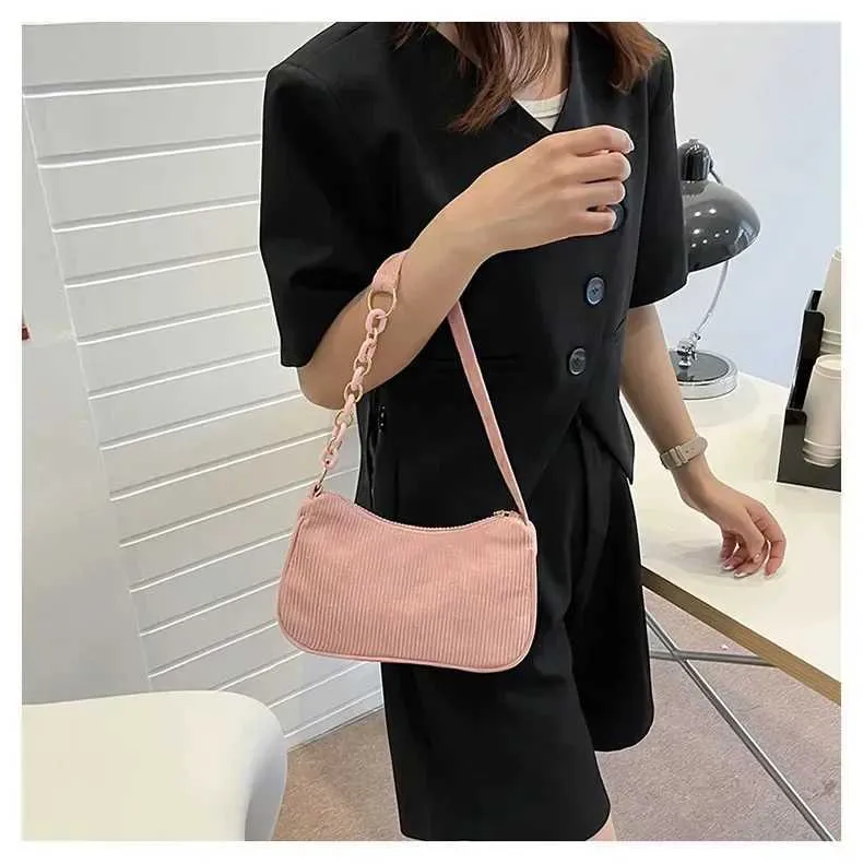 1 Stück Fi Retro Cord Unterarm lässige Umhängetasche einfarbig Reißverschluss Damen Handtasche Cluh Y241025_voghion.com