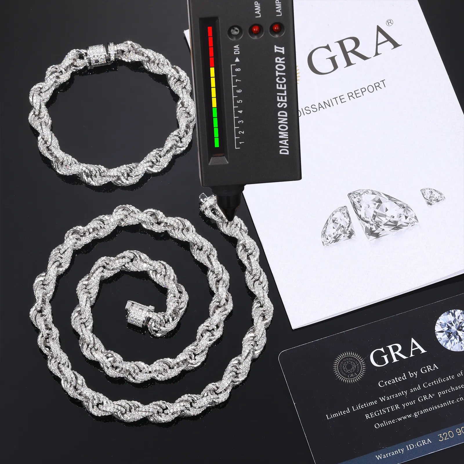 8mm Tamamen Buzlu Halat Kolye Yaylı Toka Bağlantı Zincir Bileklik Sterling Gümüş ve VVS Moissanite_voghion.com