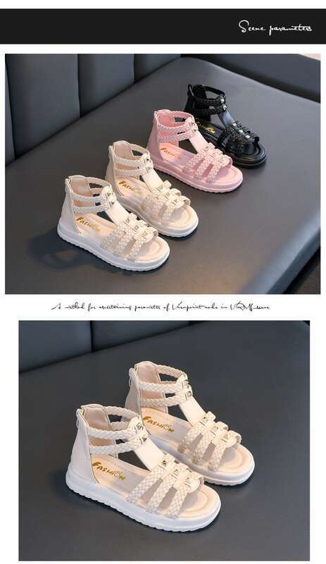XUANMU Mädchen Römischen Sandalen Offene spitze Geflochtene Einfarbig High-top Einfache Nieten Neue Sommer Hohl Flache Freizeitschuhe Kinder mode Casual Z0107_voghion.com