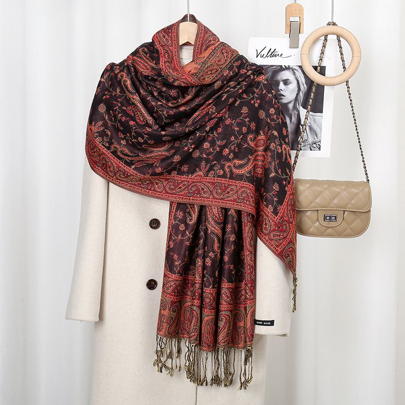 Klassischer ethnischer Stil, beliebter Cashew-Druck, hängende Bartquaste, langer Damen-Stickschal, eleganter Schal zum Ausgehen_voghion.com