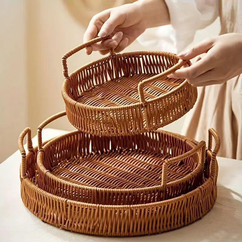 Plateau de table en rotin tressé Dim sum, plateau-cadeau de fruits secs, panier de rangement pour thé de l'après-midi
