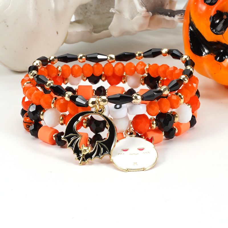 Halloween Artificial Crystal Soft Clay Beaded Pumpkin Ghost Bat Hat Pendant Party Bracelet_voghion.com