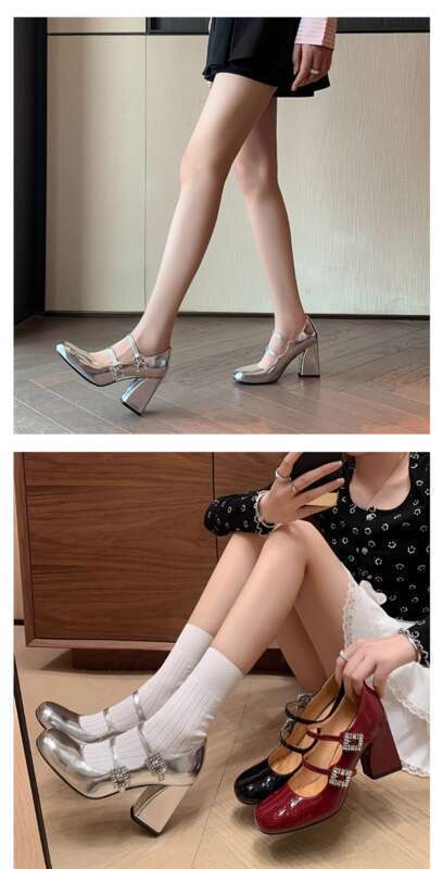 French Rhinestone Chunky Mary Jane Shoes With Silver Heels_voghion.com