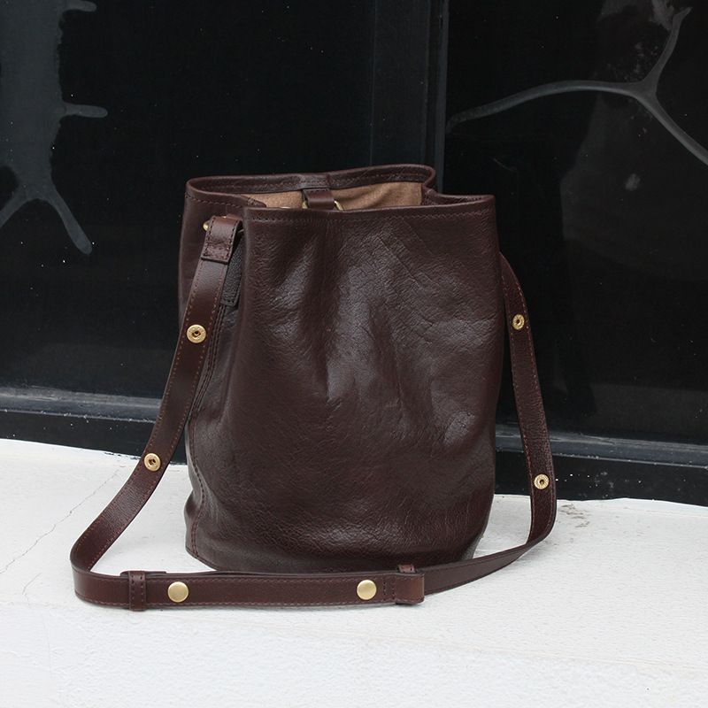 Italienische erste Schicht Rindsleder Tote Bucket Bag Schulter Unterarm Damentasche schlichter Stil High-End vielseitige_voghion.com