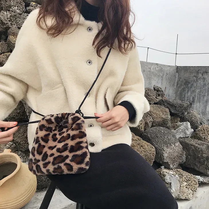 Borsa a tracolla monospalla con coulisse e motivo leopardato retrò per donna, nuova borsa a mano autunno/inverno per il tempo libero_voghion.com