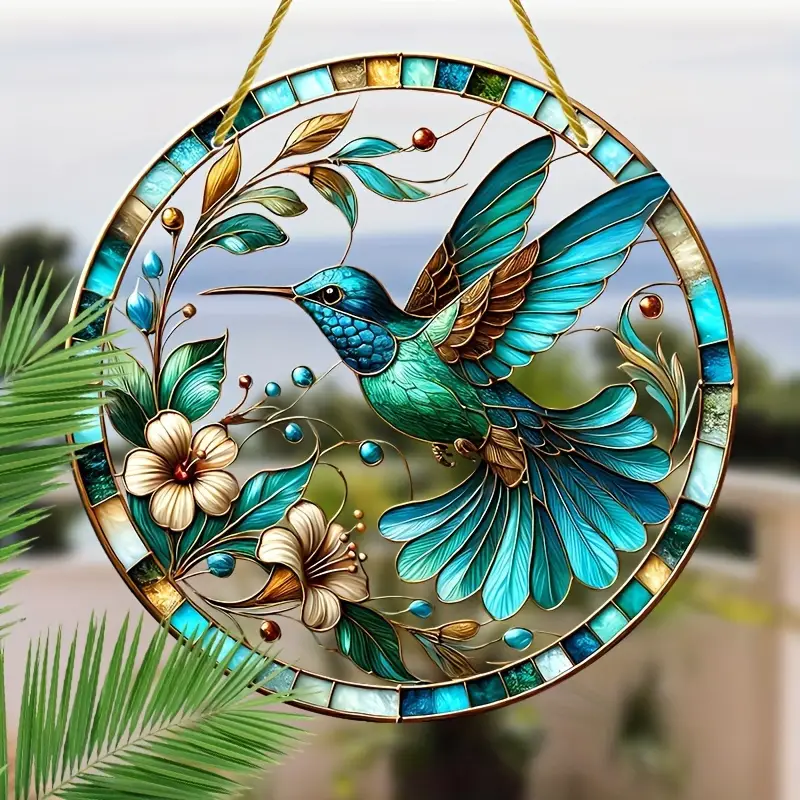 20,3 x 20,3 cm Traumfänger mit Kolibri und Blumenmotiv – doppelseitiges, leuchtendes Acryl. Perfekte Dekoration für Fenster, Wände und Garten. Kein Strom nötig. Tolles Weihnachtsgeschenk für Mütter._voghion.com