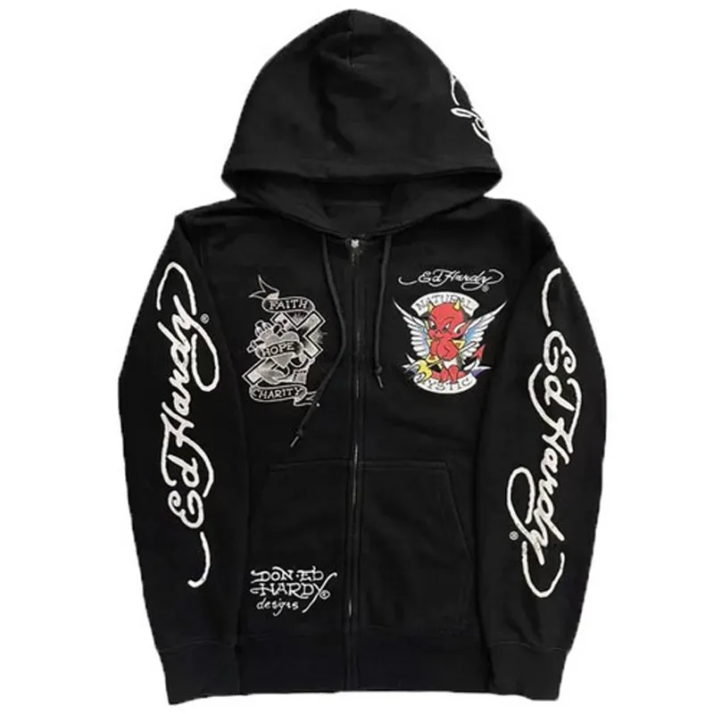 Felpa con zip gothic skull ricamata oversized stile harajuku_voghion.com