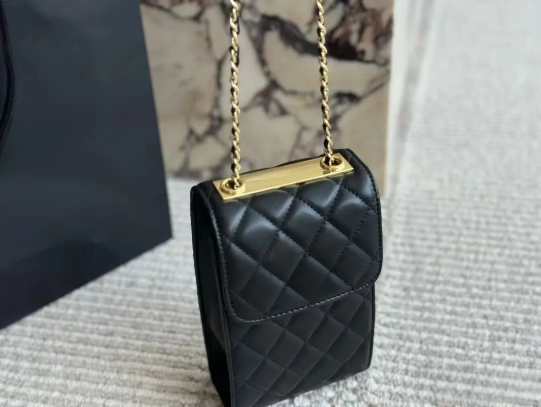 Cellphone - Chic Mini Quilted Lamb Leather Crossbody Case, Women's Phone Bag With Gold Chain, Lightweight For Daily Use_voghion.com