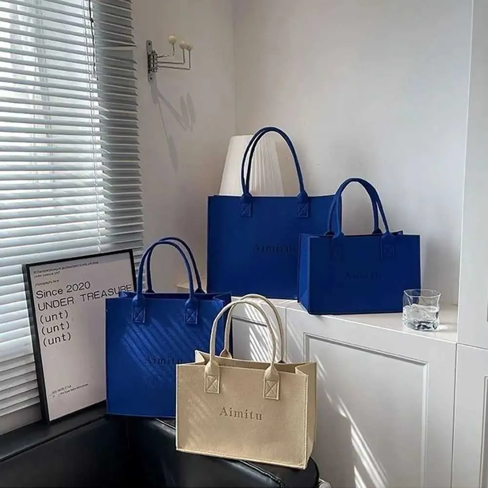 Women's Solid Colour Felt Shoulder Bag Large Capacity Tote Bag_voghion.com