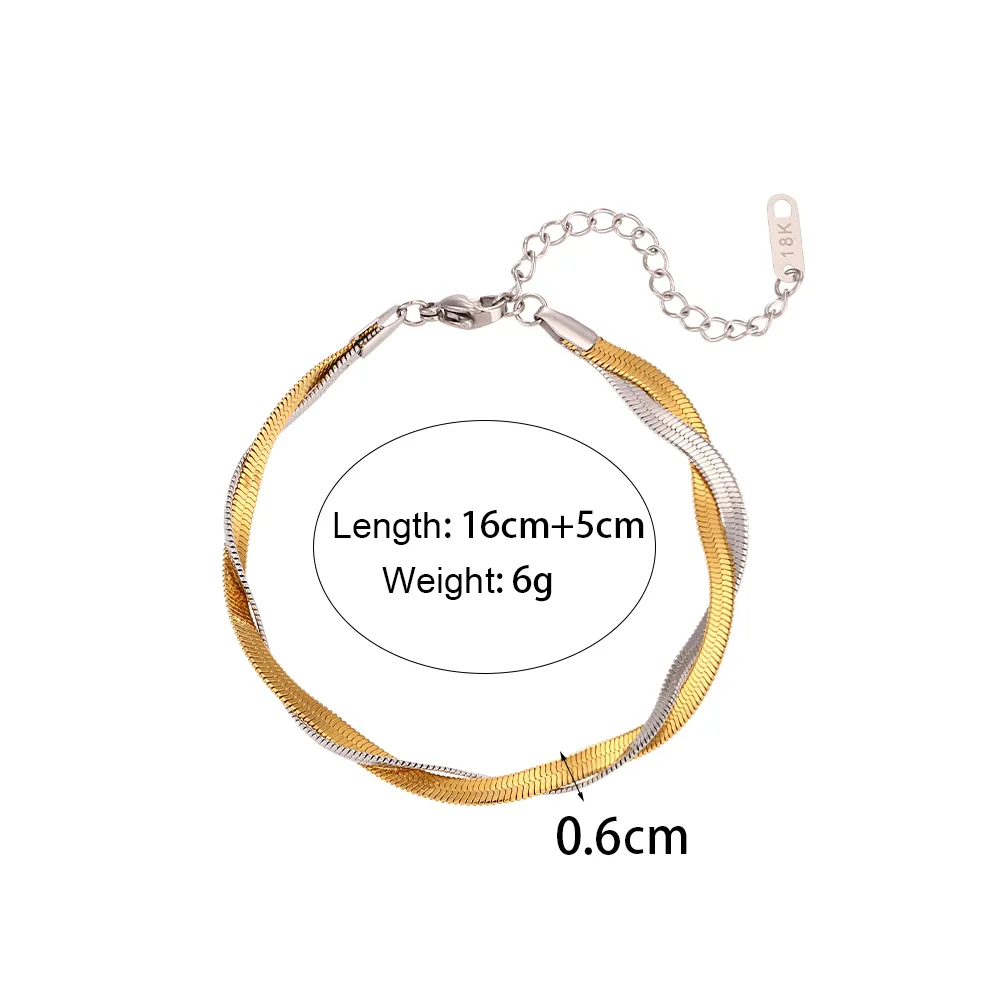 Catene in vendita Drop 2 toni Herryingbone Chain Braided Mix Choker Necklace Corta in acciaio inossidabile_voghion.com