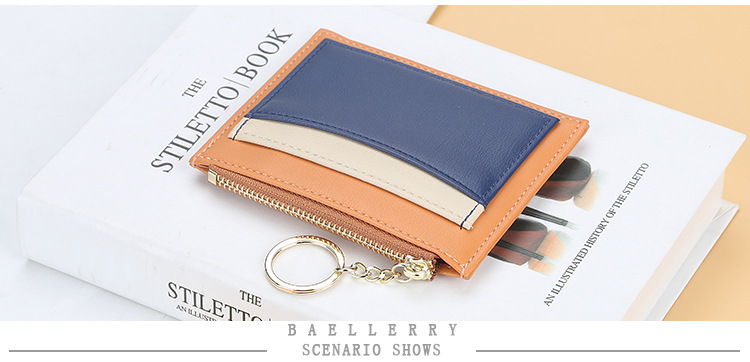 Baellerry – porte-cartes pour femmes, version coréenne, épissage en PU, fente multi-cartes, fermeture éclair, porte-cartes, porte-monnaie compact à la mode_voghion.com