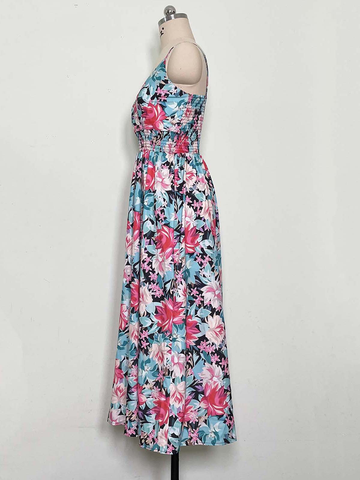 Women's Dress 2023 Summer Printed Suspender V-neck Waistband Women's Clothing_voghion.com