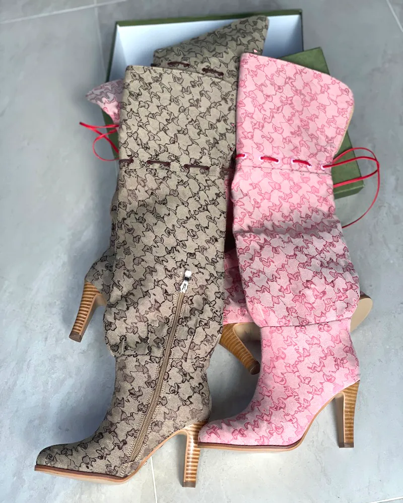 Designer Women Over The Knee Boots Winter Ankle Adjustable Straps Canvas Zipper Laces Original Shoes Ladies Girls Sexy_voghion.com