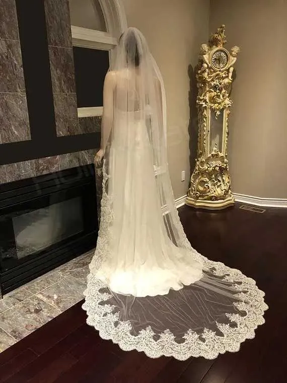 Gioielli per capelli da sposa Pizzo cattedrale velo avorio accessori lunghi applique da sposa in pizzo bianco top da sposa da donna_voghion.com