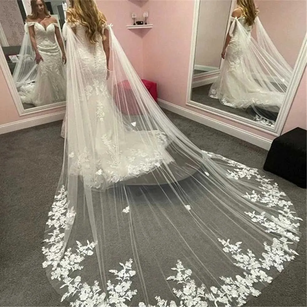 Hair Jewelry Womens Cathedral Long Bridal Cape Veil Detachable Tulle Cloak Wedding Dresses Shawl Event Decoration VPG17_voghion.com