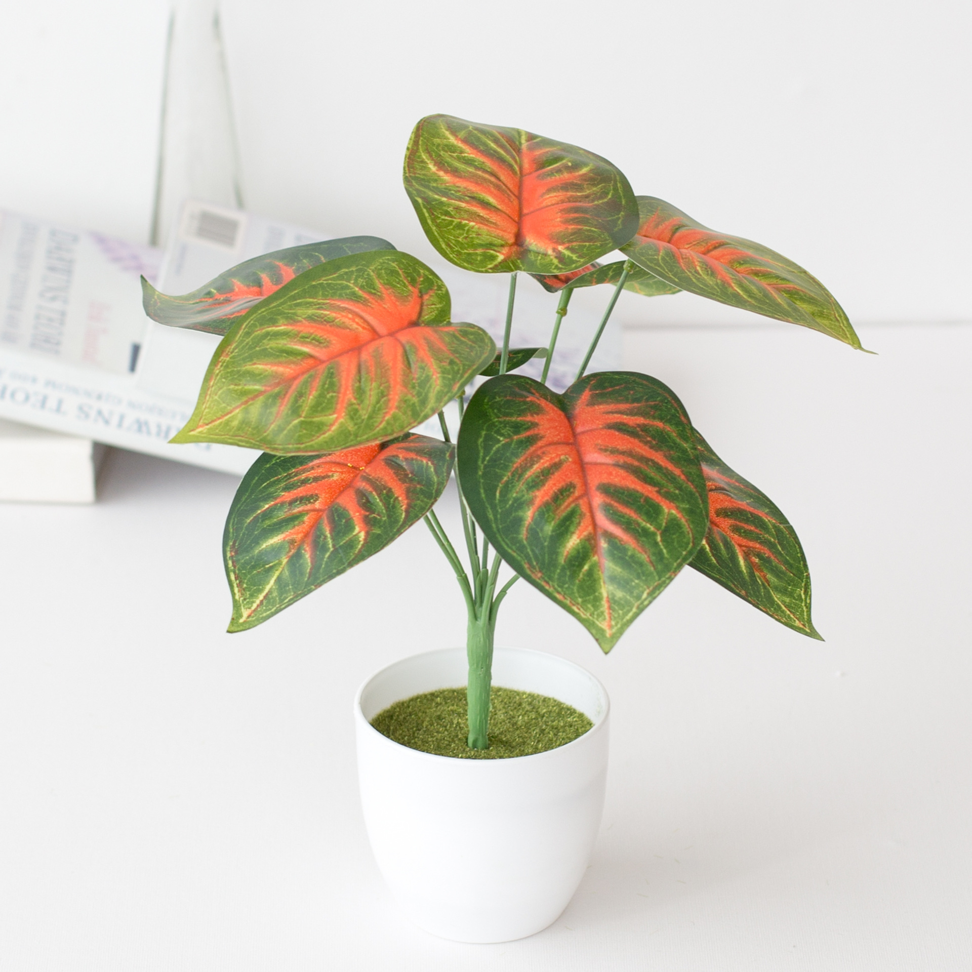 Simulation round pot leaf potted ornaments green bonsai simulation plant potted home decoration ornaments wholesale_voghion.com