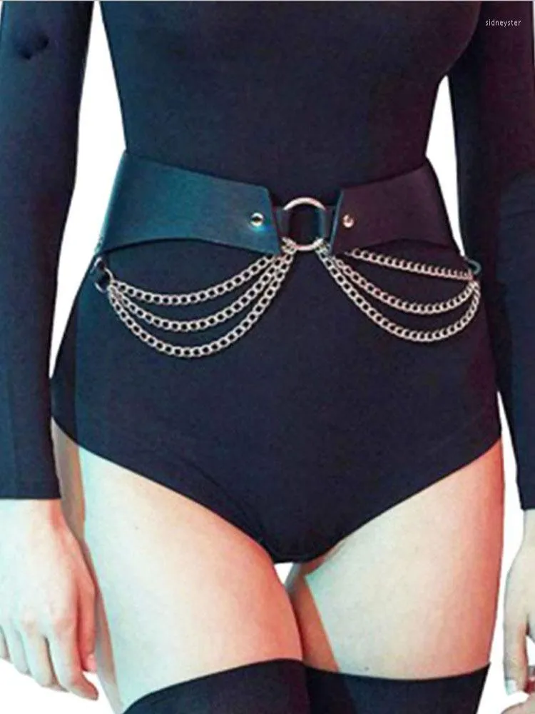 Cinto de corrente em pele pu para mulher estilo gótico punk_voghion.com
