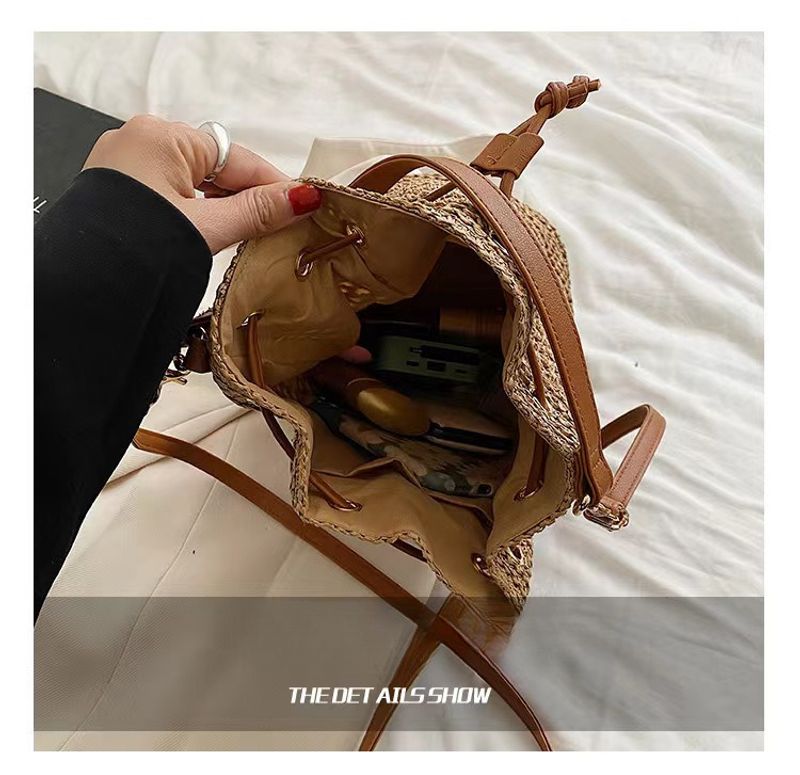 Ausgehöhlte Mode große Kapazität Baby Mama Lebensmitteleinkaufshandtasche süßer gewebter Rucksack gewebte Tasche_voghion.com