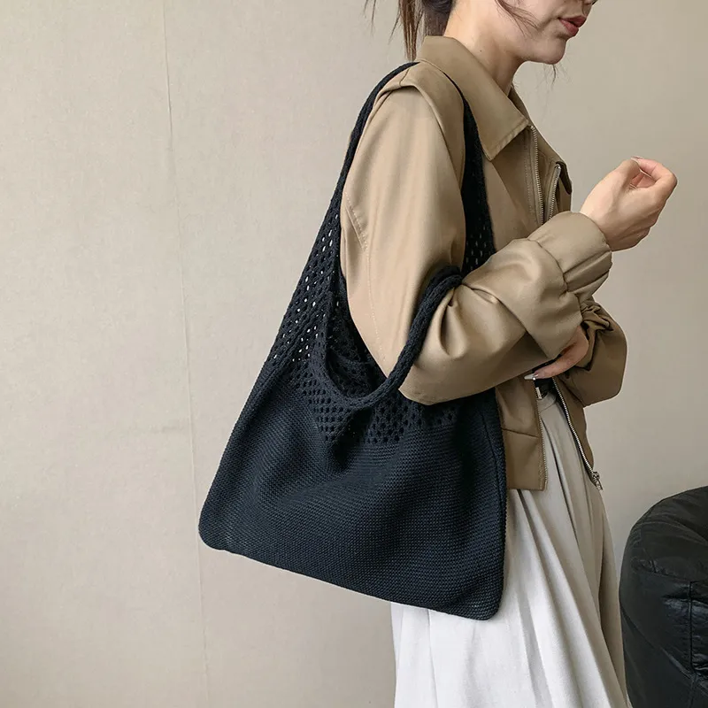 Borse a tracolla di grande capacità, alla moda, da donna, in tessuto cavo all'uncinetto, borse a mano, ecologiche, per la spesa._voghion.com