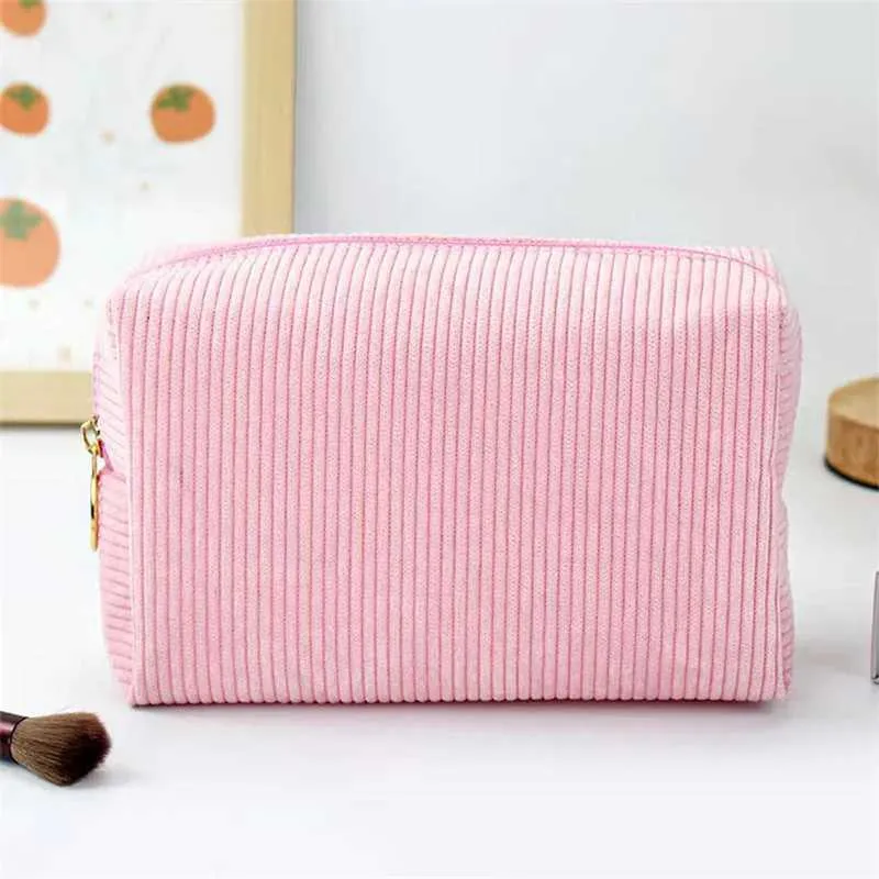 Womens Corduroy solid color makeup travel portable face wash storage bag organizer wallet Y241023_voghion.com